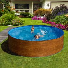 PONTAQUA ECO WOOD 460 x 120 cm kerek famintás medence szűrővel, létrával