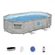 Bestway ARUBA kőhatású fémvázas ovális medence szett ablakkal 488 x 305 x 107 cm FFA 667